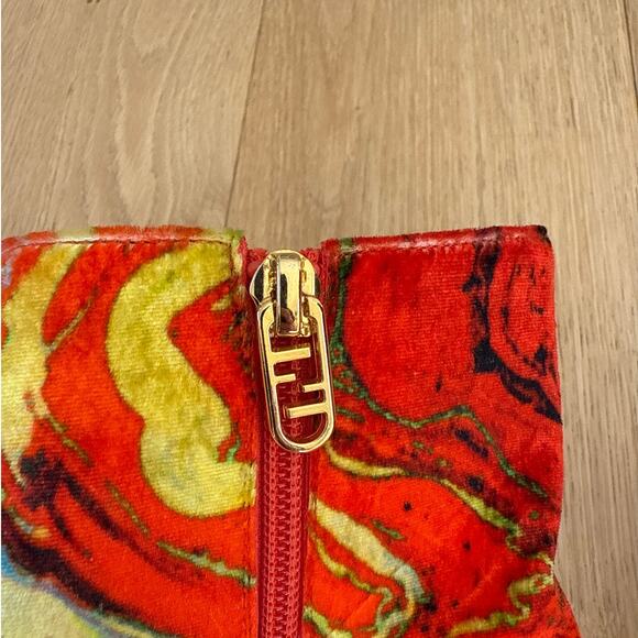 Fendi Ankle Boots Velvet Marble Size EU38 Red Lime Gold Blue - Picture 6 of 9